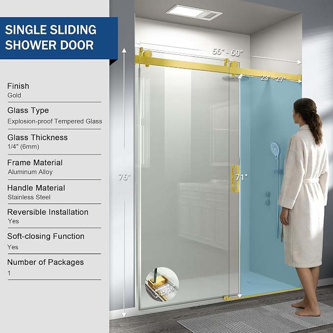 Abruzzo 56"-60" x76" Frameless Shower Door Gold - Image 8