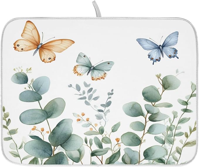 Spring Eucalyptus Green Leaf Dish Drying Mat by ALAZA