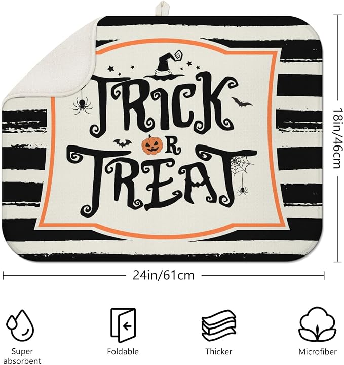Halloween Dish Drying Mat for Kitchen Counter, Halloween Trick or Treat - Image 2