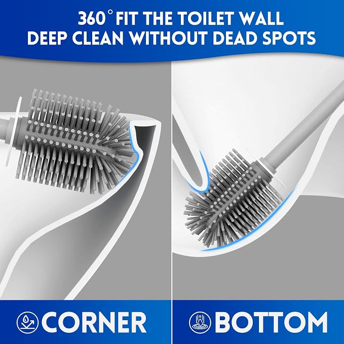 Toilet Brush and Holder Set, Silicone Toilet Bowl Cleaner Brush Bristles - Image 3