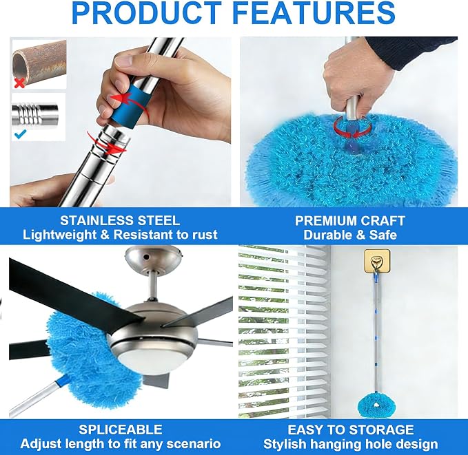 Ceiling Fan Cleaner Duster, Adjusts 16.3 to 62.6 Inch Cobweb Duster - Image 6