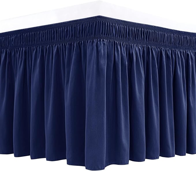 Biscaynebay Wrap Around Bed Skirts for Twin & Twin XL Beds Short Drop of 12", Navy Adjustable Elastic Dust Ruffles Easy Fit Wrinkle Resistant Silky Luxurious Fabric Machine Washable
