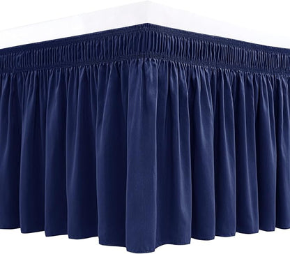 Biscaynebay Wrap Around Bed Skirts for King & Cal King Beds 15" Drop, Navy Adjustable Elastic Dust Ruffles Easy Fit Wrinkle & Fade Resistant Silky Luxurious Fabric Machine Washable