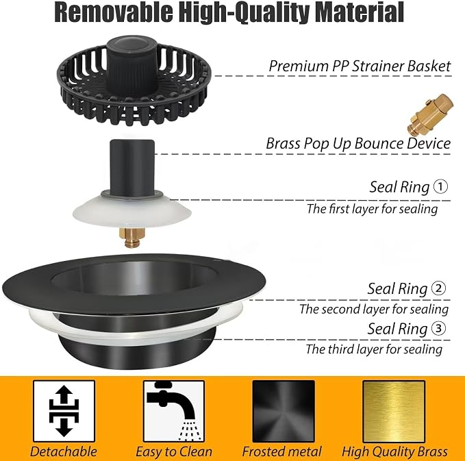 Kitchen Sink Drain Strainer, 3 in 1 Pop Up Kitchen Sink Stopper, - Image 6