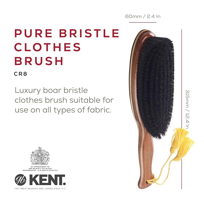 KENT CR8 Clothes Brush, 100% Natural Black Boar Bristle Lint Remover - Image 2