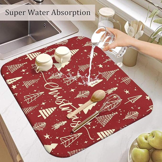 Christmas Kitchen Countertop Dish Drying Mat, Washable Absorbent Countertop - Image 5