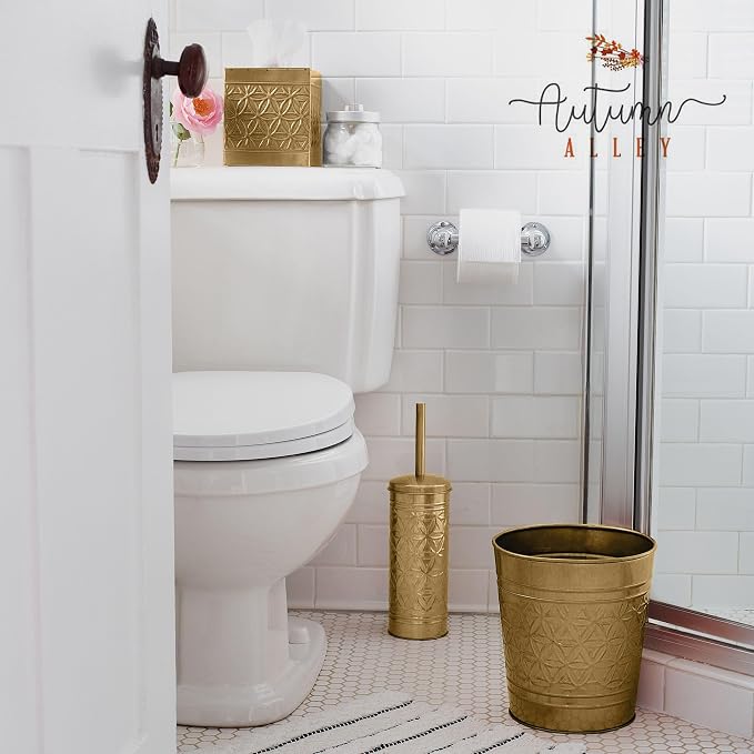 Autumn Alley Antique Gold Toilet Brush and Holder Set, Standing Toilet Brush - Image 2