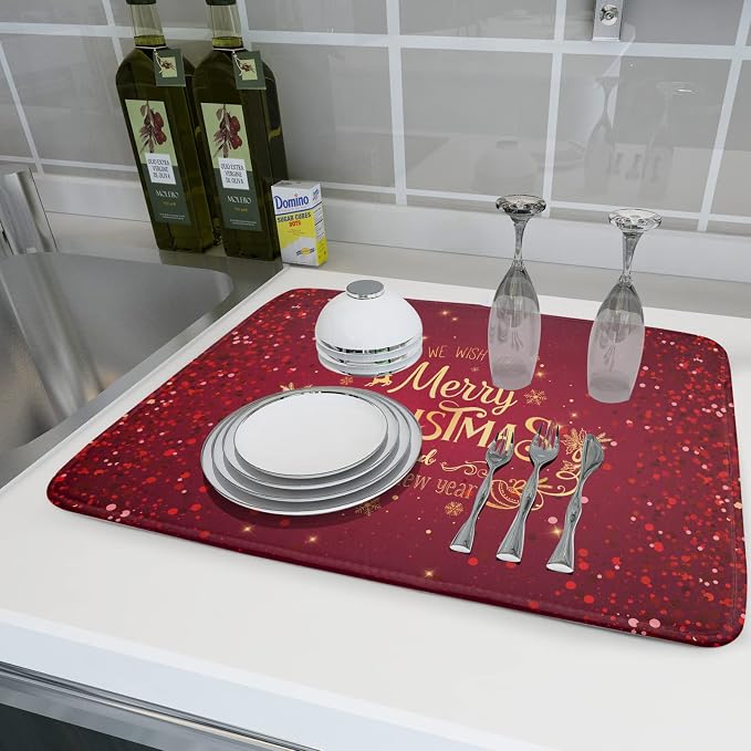 Merry Christmas Drying Mat for Kitchen Counter 18x24 Inch Christmas Dish Mat - Image 7
