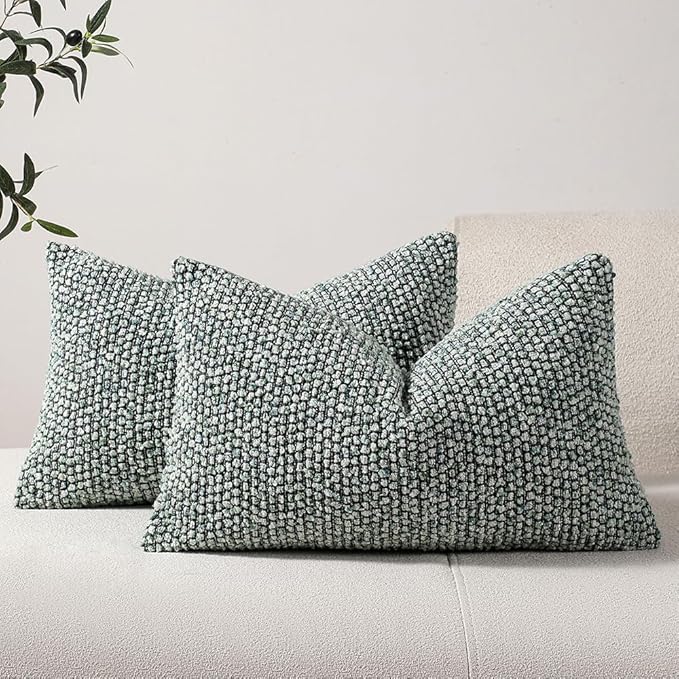 Striped Throw Pillow Covers 12x20 Set of 2 Green Textured Polyester Chic Morden Boho Accent Farmhouse Rectangular Lumbar Decorative Couch Pillow Covers for Home Decor Bed Sofa Living Room