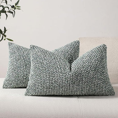 Striped Throw Pillow Covers 12x20 Set of 2 Green Textured Polyester Chic Morden Boho Accent Farmhouse Rectangular Lumbar Decorative Couch Pillow Covers for Home Decor Bed Sofa Living Room
