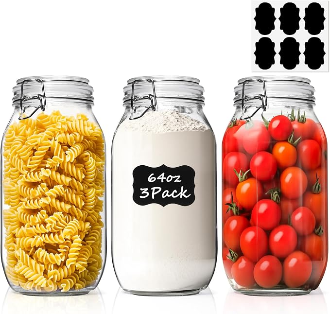 ComSaf Large Glass Jars with Lid 64 oz, Large Mason Jars Set of 3, Glass - Image 9