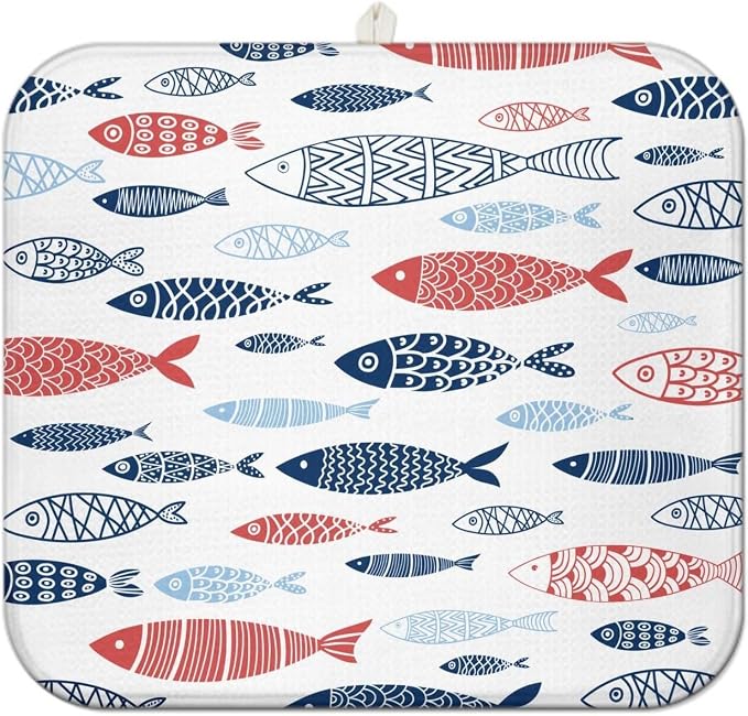 Fish Dish Drying Mat for Kitchen Countertops, Japanese Fish Pattern Microfiber by Unknown