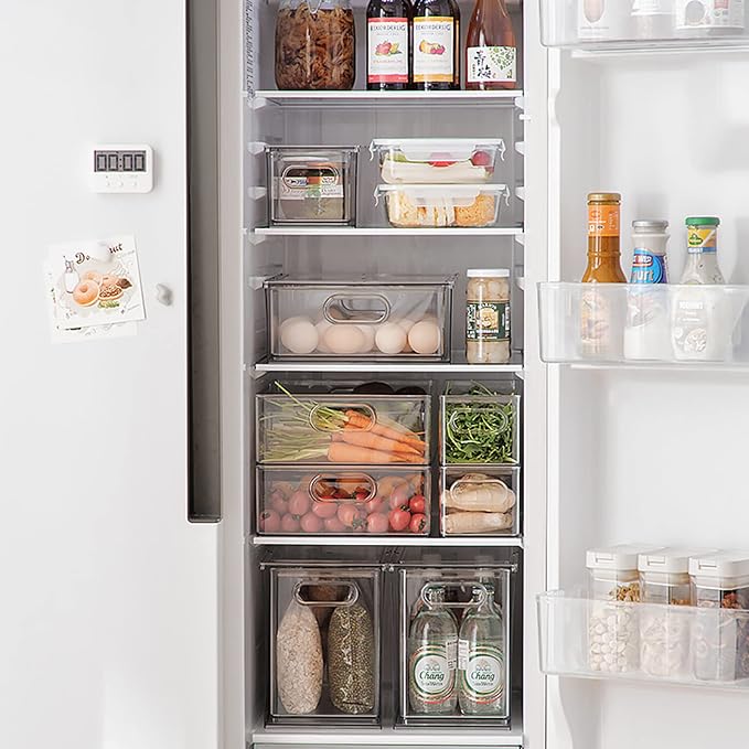 MineSign 4 pack Stackable Fridge Drawers Pull-Out Bins Divided Produce Saver - Image 8
