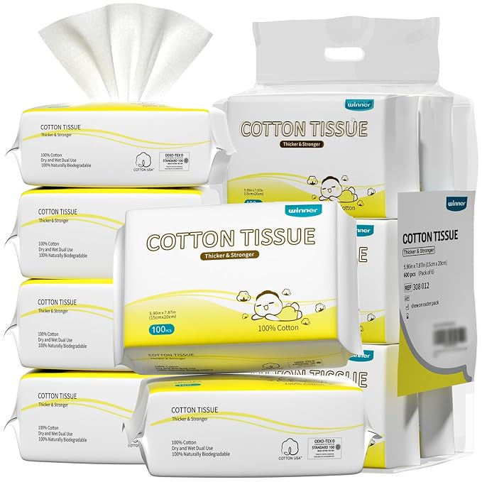 Winner 100% Cotton Dry Wipes, USDA Certified Baby Wipes, Soft & Gentle by Winner