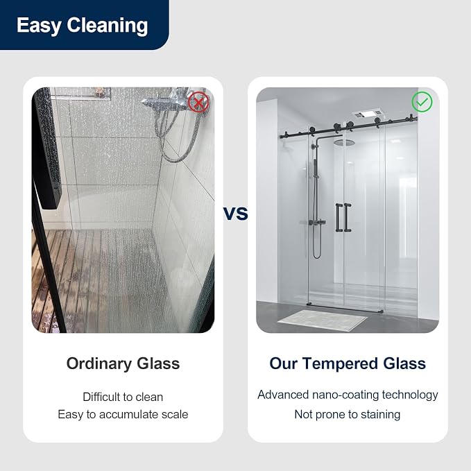 Double Sliding Shower Door 60" W x 74" H, Frameless Shower Enclosure 5/16" - Image 3
