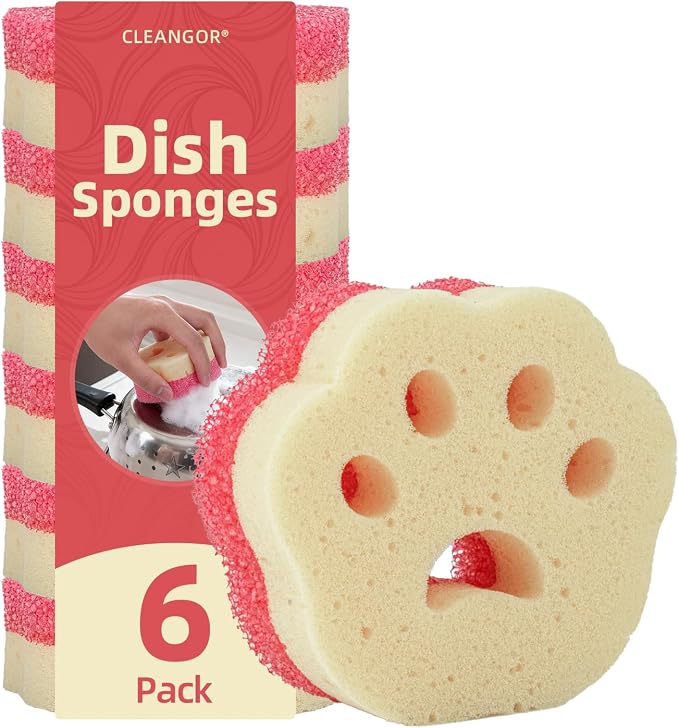 6pcs Scrub Sponges, Dual-Sided Temperature-Controlled Dish Sponges, Scratch-Free by Cleangor