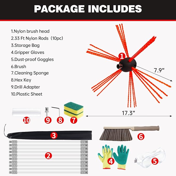 33 Feet Chimney Sweep Kit, Chrome Button Locking System, Chimney Cleaning Kit - Image 6