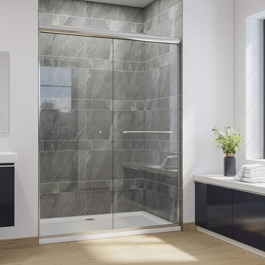 SUNNY SHOWER Doors Glass Sliding Semi-Frameless Shower Glass Door, 1/4" Clear by SUNNYSHOWER