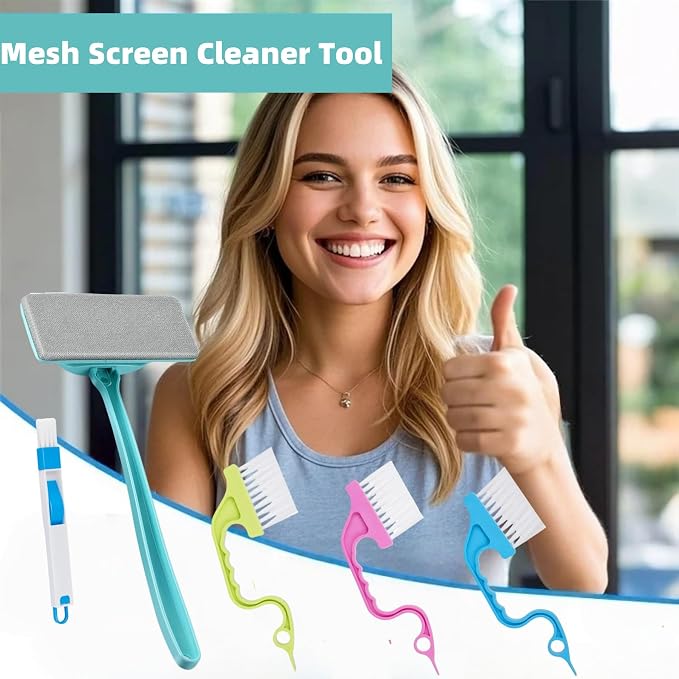 5 Pack Window Cleaning Brush Tool Kit, Dry and Wet Use Window Mesh Screen - Image 8