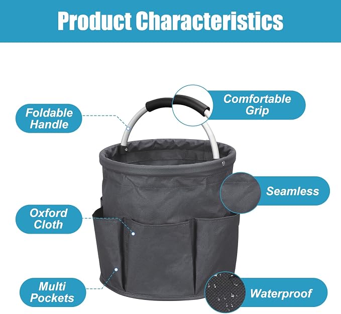 Qivine 17L Cleaning Caddy with Handle, Cleaning Supply Caddy Foldable Tool Bag - Image 4