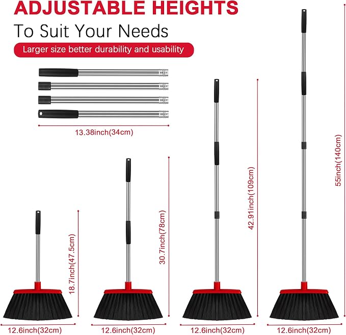 Heavy Duty Angle Broom, 55-Inch Long Handle Extra Wide 12.6 Inch Head, - Image 2