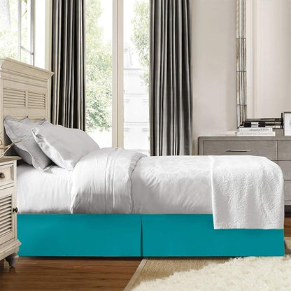 Bed Skirt - 100% Cotton 800 Thread Count Box Pleated Bed Skirt - Luxury Pleated Dust Ruffle, Hotel Quality Modern Bed Skirt, Easy Fit with 12 Inch Tailored Drop, Olympic Queen, Turquoise