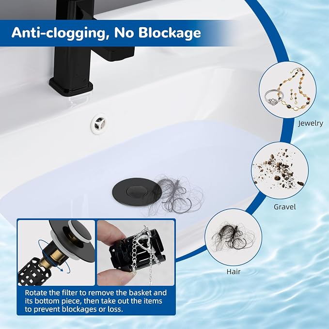 Hibbent 3 Pack 3 in 1 Bathroom Sink Drain Strainer, Universal Pop Up Stopper - Image 4
