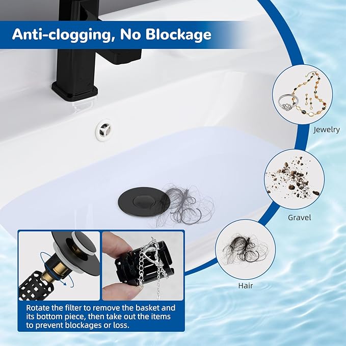 Hibbent Upgraded 3 in 1 Bathroom Sink Drain Strainer, Universal Pop Up Stopper - Image 2