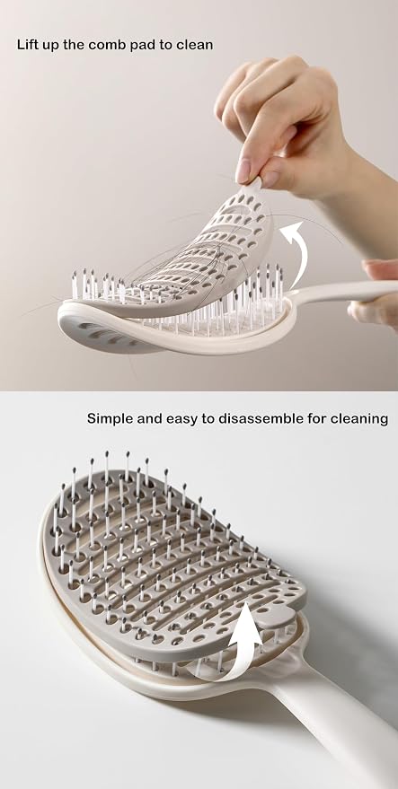 Self Cleaning Hair Brush, Easy Clean Detangling Brush, Curved Vented Detangler - Image 2