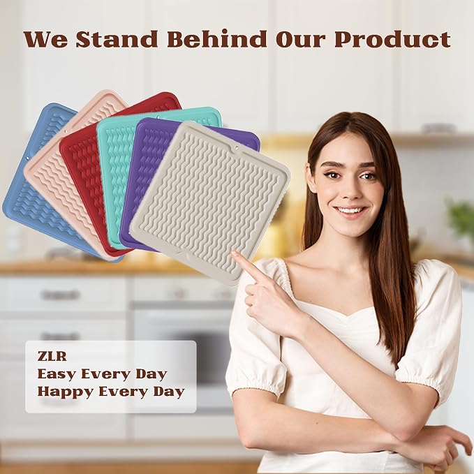 ZLR Silicone Dish Drying Mat for Kitchen Counter, Eco-Friendly Fast Dry Dish Mat - Image 7