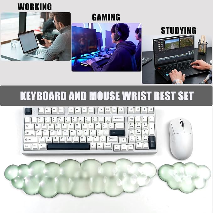 Ergonomic Gel Keyboard and Mouse Wrist Rest Set – Green Cloud Wrist Rest - Image 2
