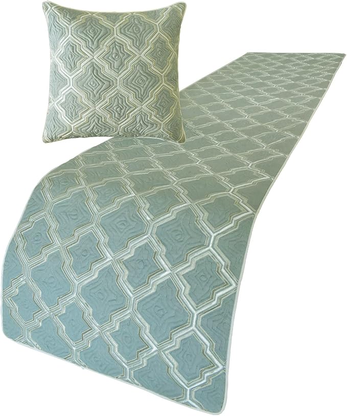 The HomeCentric King/Queen/Twin Light Blue Decorative Bed Runner Twin 53"x18" Bed Runner with One Pillow Cover, Quiled, Embroidery Bed Scarf on Jacquard Fabric - Estelle