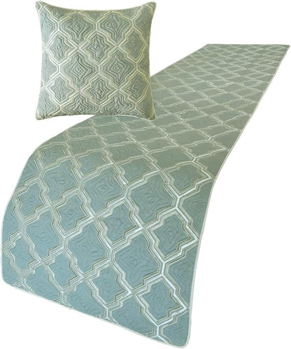 The HomeCentric King/Queen/Twin Light Blue Decorative Bed Runner Twin 53"x18" Bed Runner with One Pillow Cover, Quiled, Embroidery Bed Scarf on Jacquard Fabric - Estelle