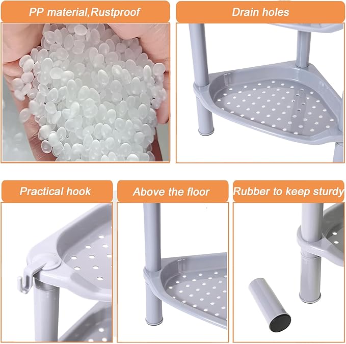 3 Tier Shower Caddy Corner, Plastic Shower Shelf Organizer - Image 5