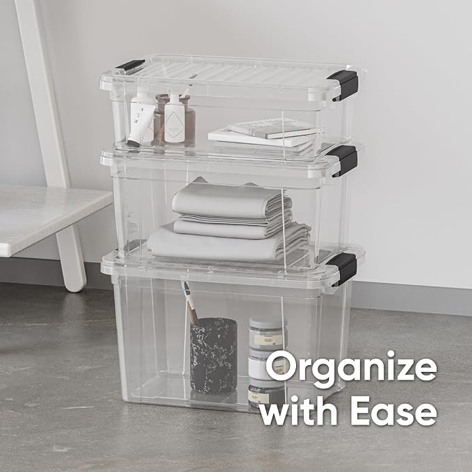 Superio Storage Bins with Lids- 4 Pack, 6.6 Qt Clear Boxes - Image 7
