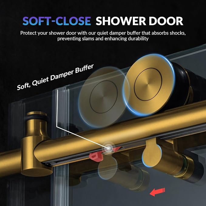 Woodbridge Frameless Single Sliding Shower Doors in Brushed Gold Finish - Image 3