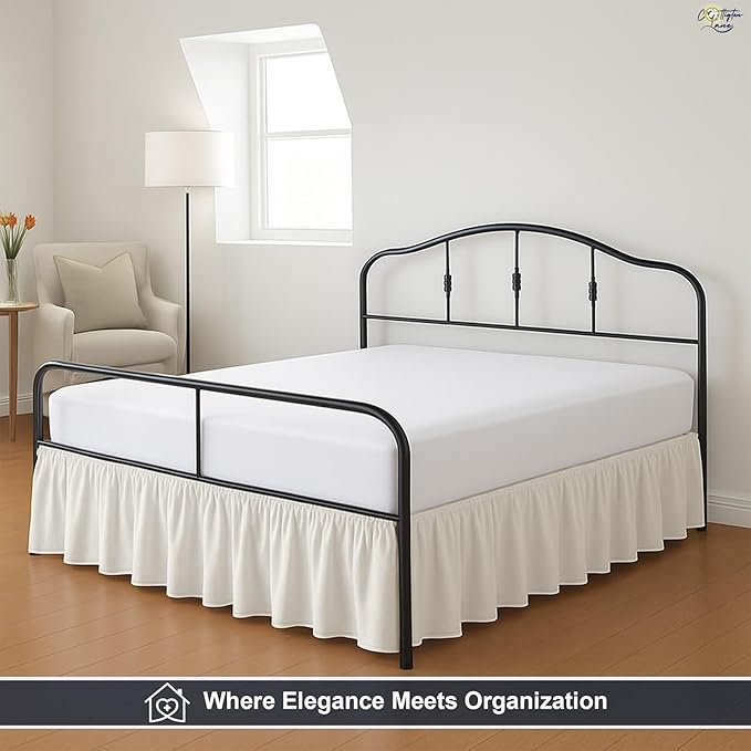 Cottington Lane Ruffled Bed Skirt Queen Size with Split Corner, Brushed Microfiber Hotel Quality Ivory Dust Ruffle, 24 Inch Drop Gathered Bedskirt, Soft and Stylish, Shrinkage and Fade Resistant