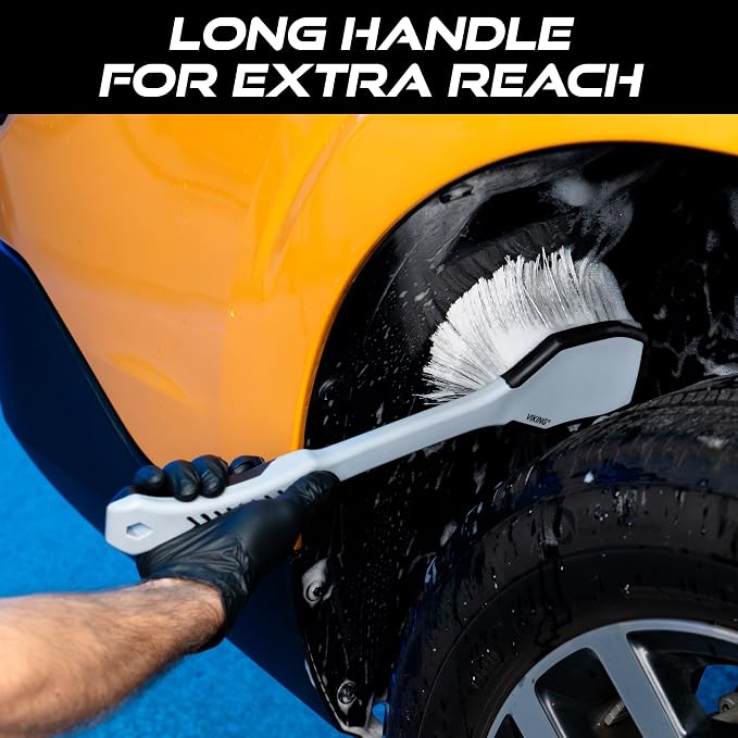 VIKING Car Wash Brush, Wheel and Fender Brush, Long Handle Tire Cleaner - Image 2