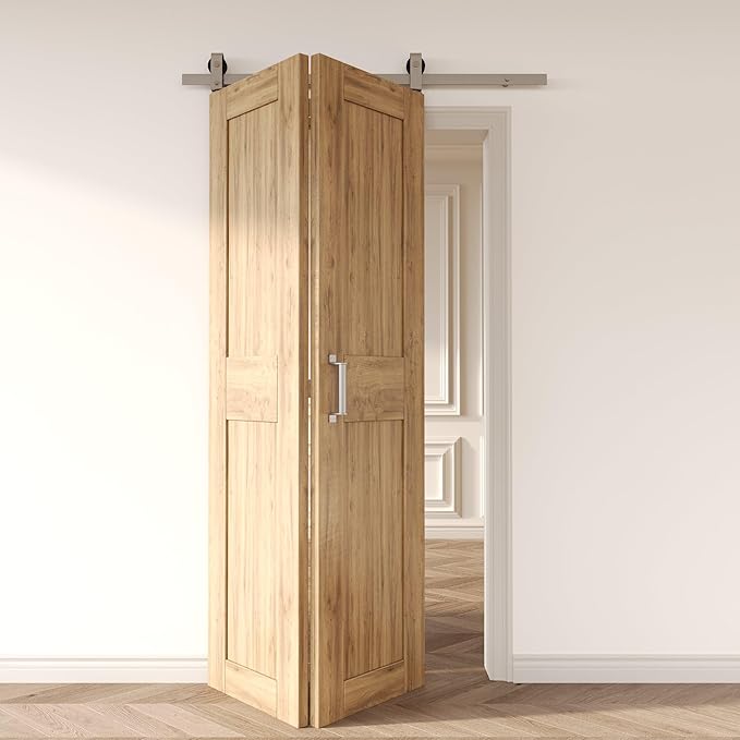 Homacer 54in Brushed Nickel Top Mount Bi-Folding Sliding Barn Door Hardware Kit by HOMACER