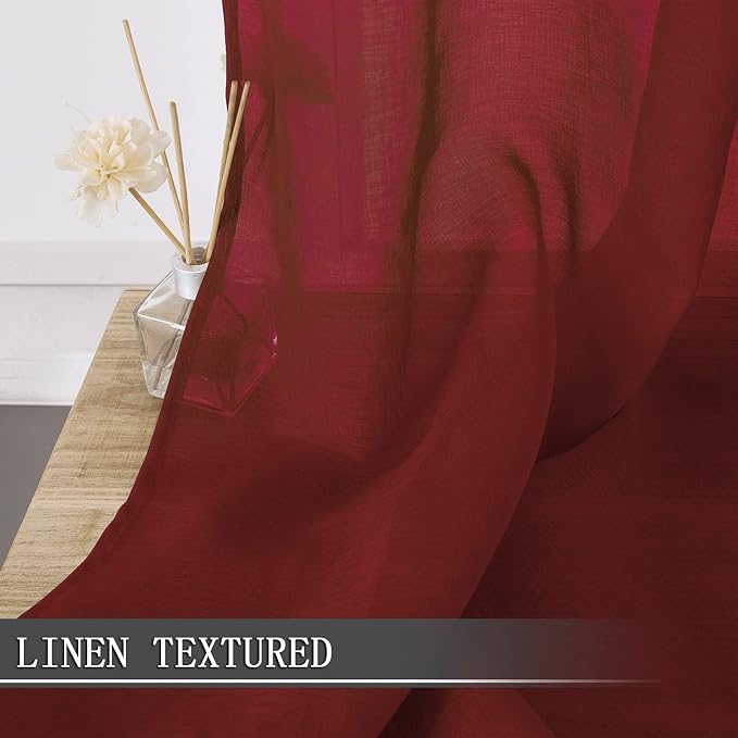 Tollpiz Short Sheer Curtains Linen Textured Bedroom Curtain Sheers Light - Image 2