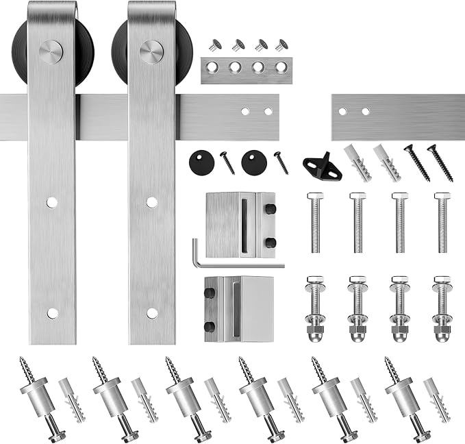 SMARTSTANDARD 8 Feet Brushed Nickel Barn Hardware Kit-Heavy Duty Sliding - Image 7