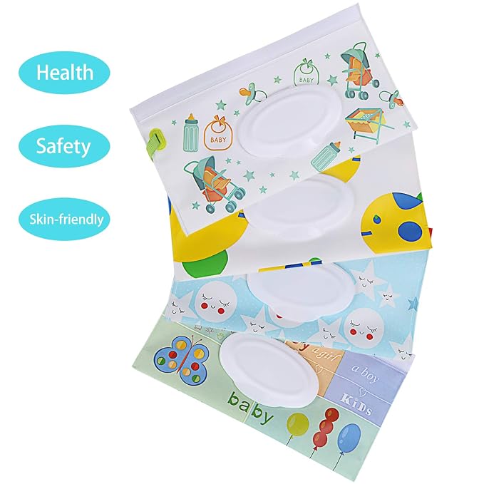 FEBSNOW 4 Pack Baby Wipes Container, Reusable Portable Wet Wipe Pouch, Wipe - Image 3