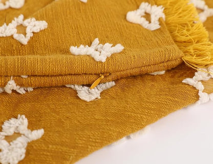 Boho Long Lumbar Pillow Cover 12x26 with Tassel,3D Flower Patterned Cotton Decorative Long Lumbar Pillow Cover Pillow Case for Sofa Couch Bed Livingroom Farmhouse,Yellow