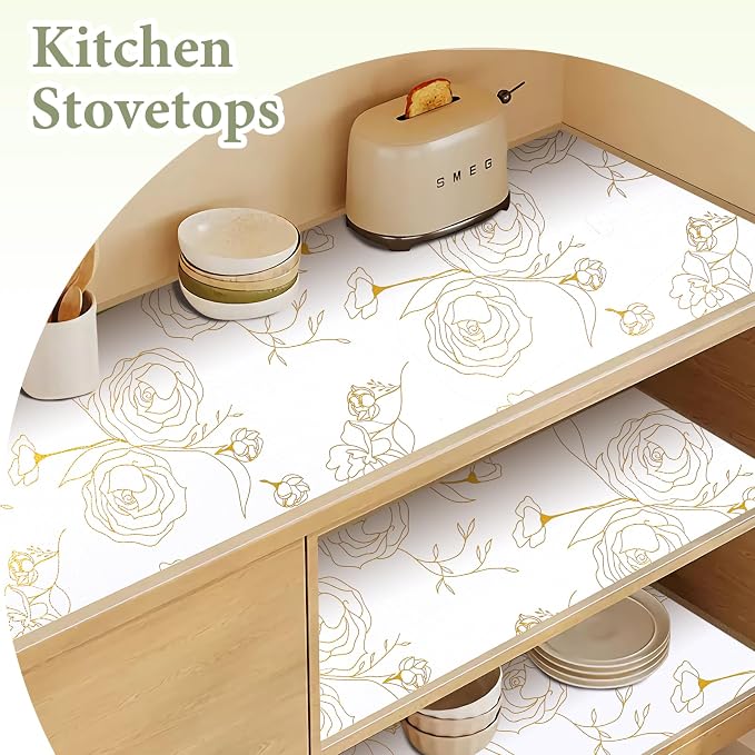 Shelf Liners for Kitchen Cabinets Non Adhesive Drawer Liner 23.6in x 20FT Gold - Image 3
