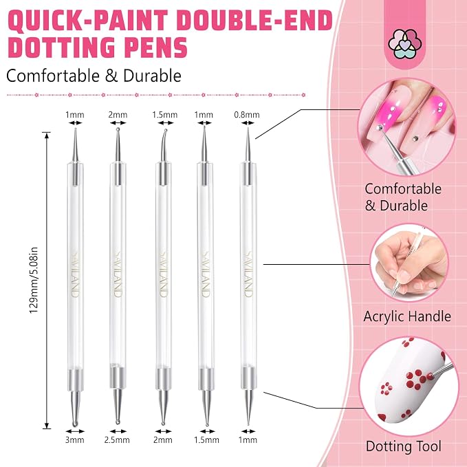 SAVILAND Quick-Paint Dotting Tools Nail Art Pen: 5PCS Multi-Size Nail Art Tools - Image 3