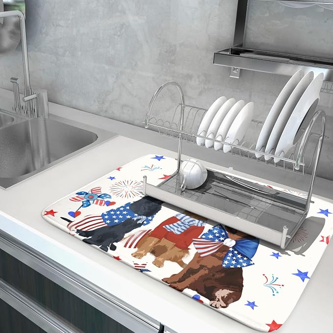 Giwawa 4th of July Patriotic Dogs Dish Drying Mat American Independence Day - Image 5