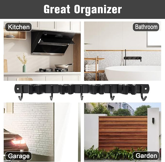 2 Pack Mop and Broom Holder Wall Mount 4 Racks and 5 Hooks Broom Organizer - Image 2