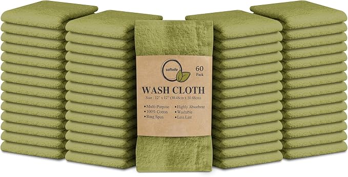 Softolle 100% Cotton Washcloths 60 Pack Soft, Highly Absorbent Washcloth by Softolle