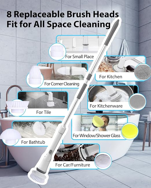 UBeesize Electric Spin Scrubber, Long Cordless Cleaning Brush, Rotatable Shower - Image 4