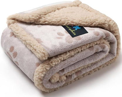 Luciphia Waterproof Pet Blankets Whith Paw Print for Couch Sofa Bed Cover, Liquid Pee Proof Soft Fluffy Dog Blanket Washable, Reversible Furniture Protection Puppy Cat, Khaki, Medium（57" x 40"）